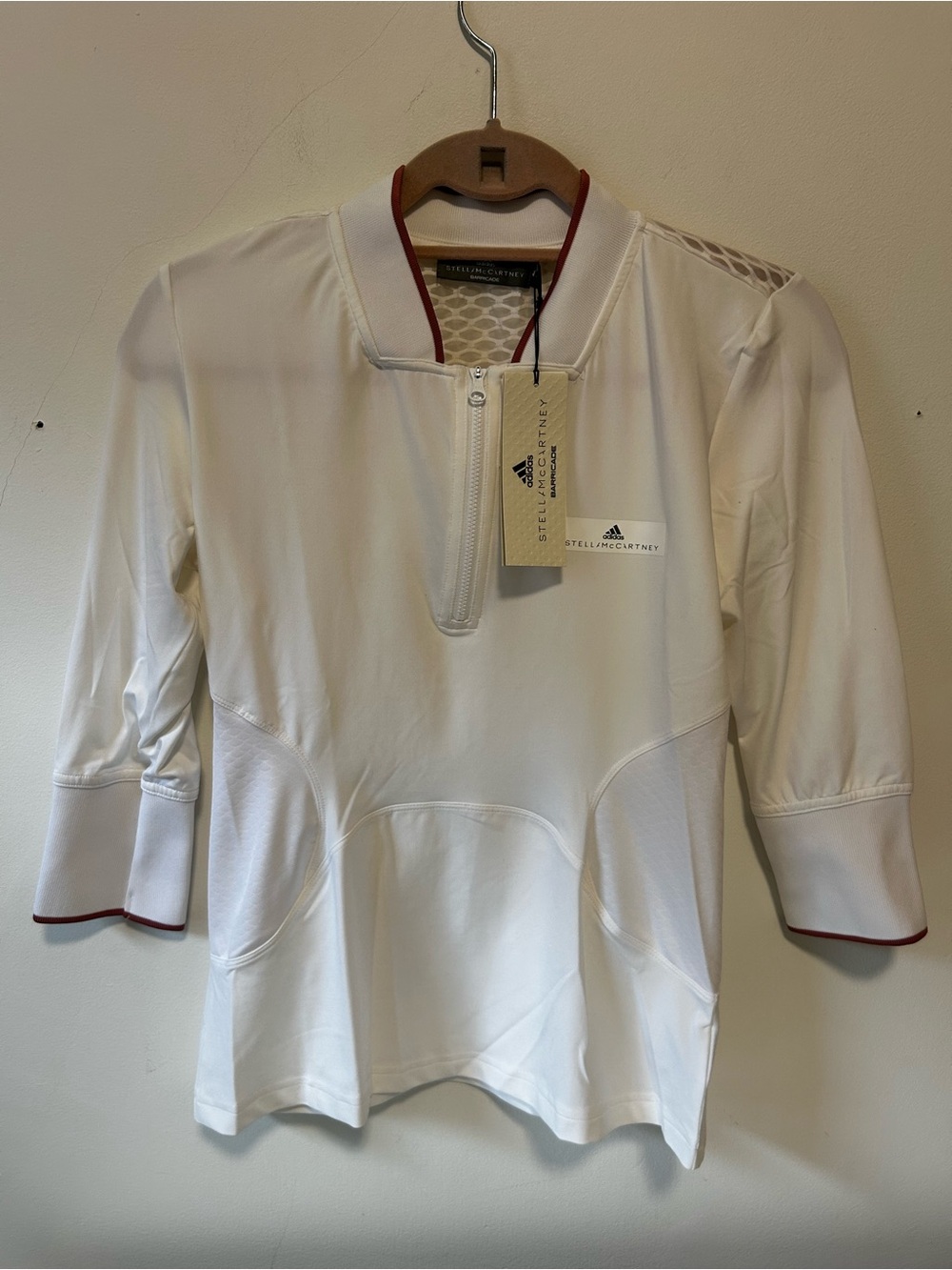 adidas White Women's Half-Zip Athletic Top with Red Trim